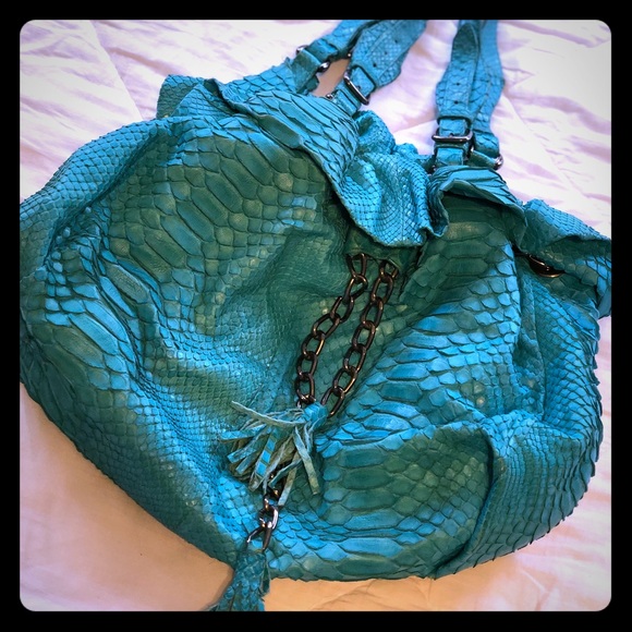 Genuine Python Purse - Good Condition - Turquoise - Picture 1 of 8
